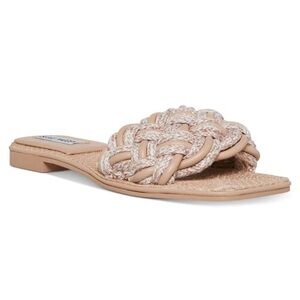Steve Madden Zeal Nude Beige Braided Square Toe One Strap Slip-On Flat Sandal 7M